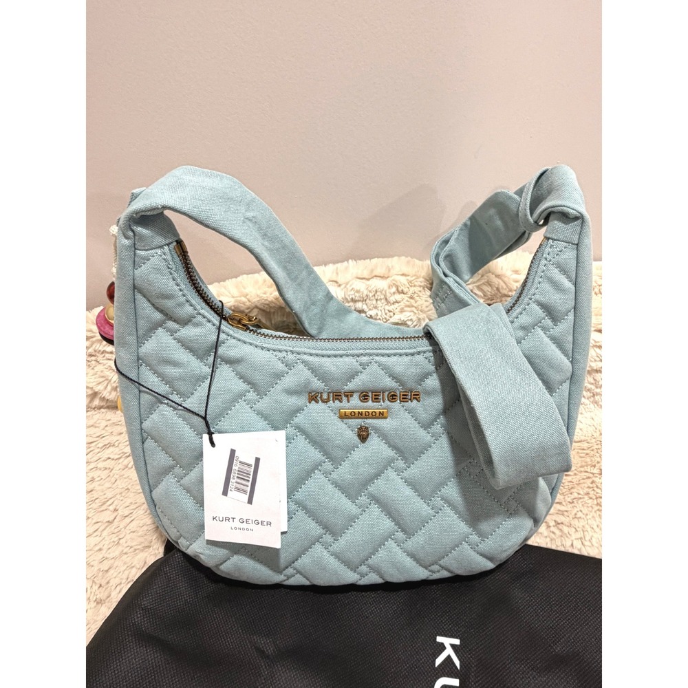 NWT Kurt Geiger London Angel Quilted Hobo Bag Light Blue Festival Boho Beaded